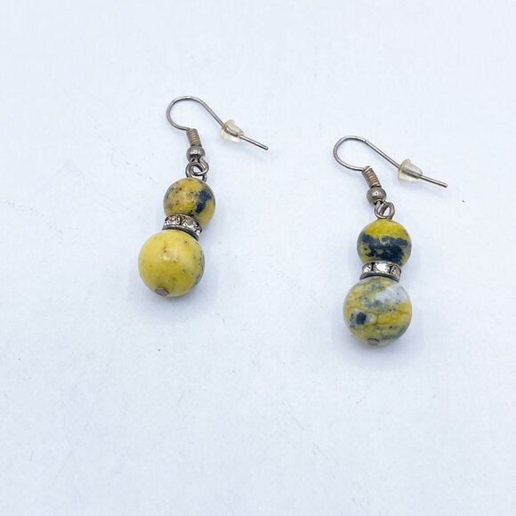 Handmade Yellow & Black Beaded Drop Earrings With 925 Sterling Silver Hooks - Picture 1 of 4